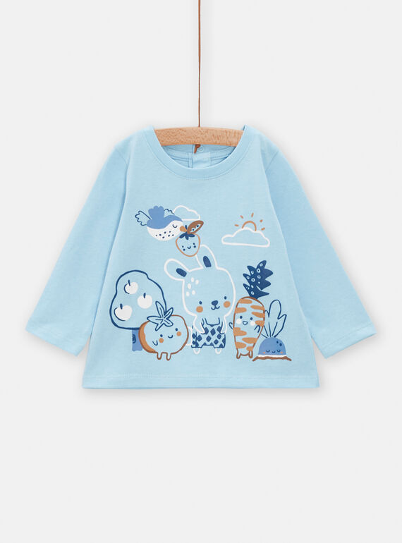 Azurblaues T-Shirt mit Phantasiemotiven für Baby-Jungen TUDETEE3 / 24SG10J2TMLC201