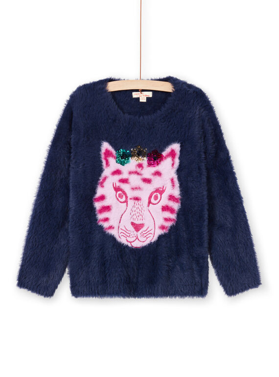 Baby Mädchen marineblau faux Pelz Pullover MATUPULL / 21W901K1PUL070