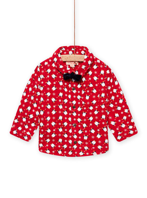 Rotes Oxford-Shirt mit Pinguin-Print, Flocken und Fliege Baby Junge MUNOCHEM / 21WG10Q2CHM050