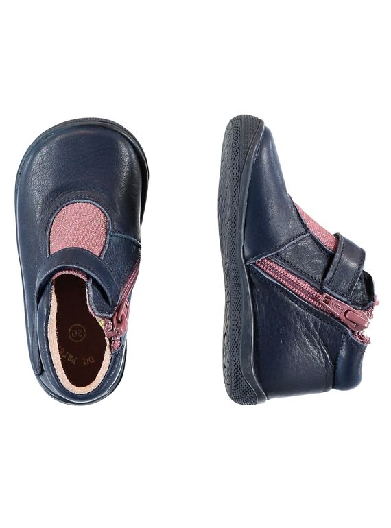 Marineblauer elastischer Stiefeletten aus Leder für Babys Mädchen GBFBOTIBAB / 19WK37I4D0F070