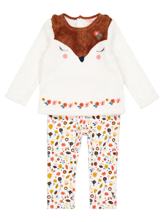 Naturweißer Samtpyjama aus weicher Boa Baby Mädchen GEFIPYJREN / 19WH13N1PYJ001