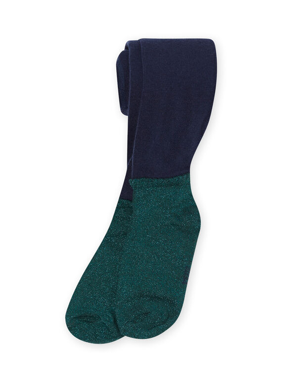 Marineblaue und grüne Strumpfhose für Mädchen MYATUCOL1 / 21WI01K2COL070