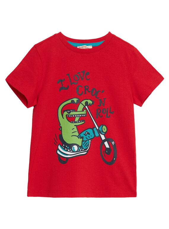 Rotes kurzärmeliges T-Shirt für Jungen, mit Motorrad fahrendem Krokodil JOJOTI10 / 20S902T4D31F505