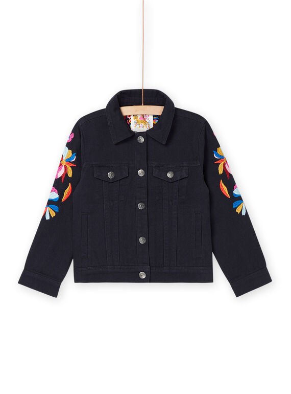 Schwarze Jeansjacke mit bestickten Ärmeln RAJUNVEST / 23S901U1VESC243