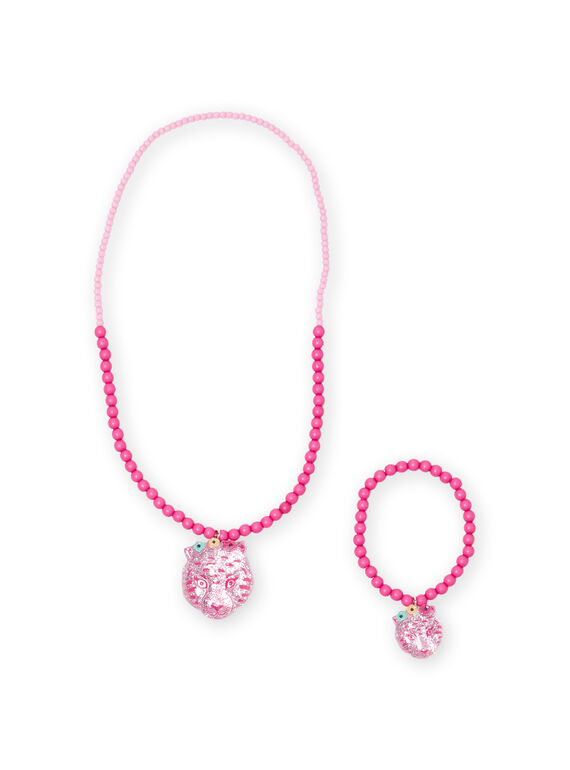 Rosa Perlenkette und Armband für Kinder mit Tiger-Anhänger MYAJOCOU2 / 21WI01S2CLI961