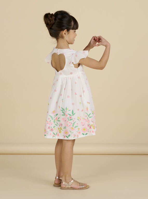 Kind Mädchen Kleid in ecru mit Blumendruck NASOROB4 / 22S901Q1ROB001
