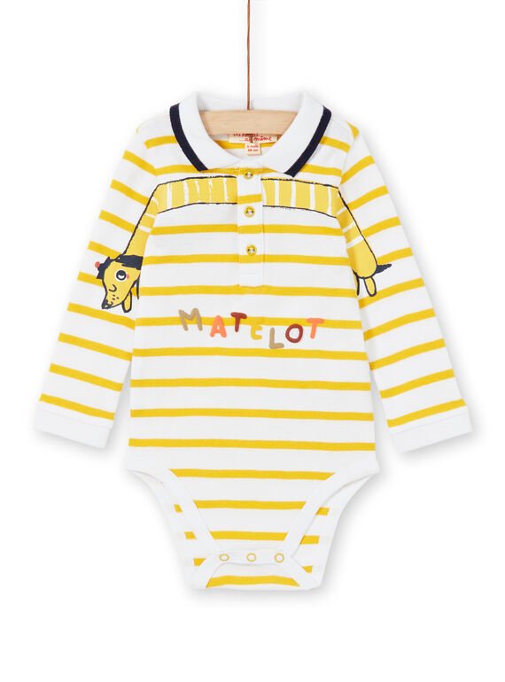 Weiß-gelb gestreifter Baumwoll-Bodysuit Baby Junge LUNOBOD / 21SG10L1BOD000