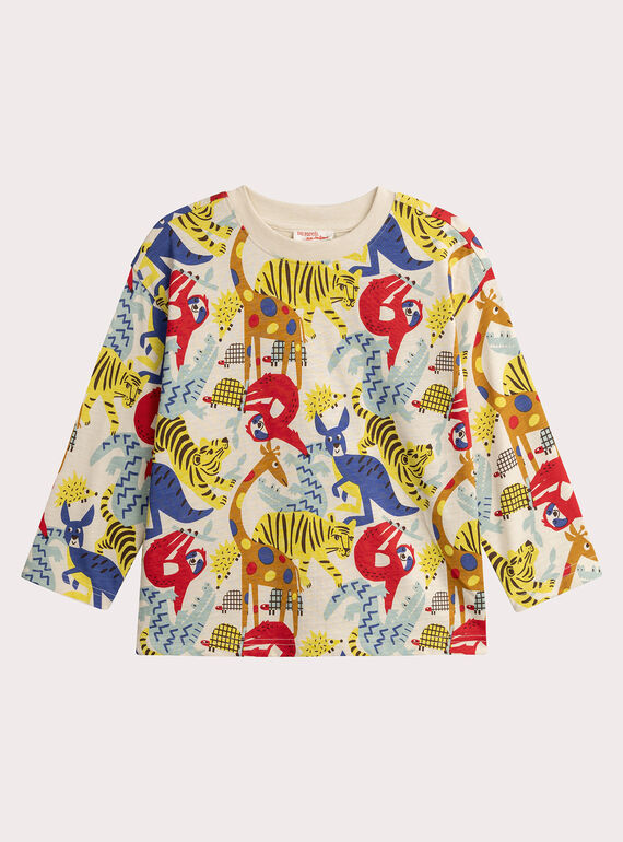 Dschungel-Print-Ecru-T-Shirt für Jungen  VOROTEE3 / 24W902P4TML003