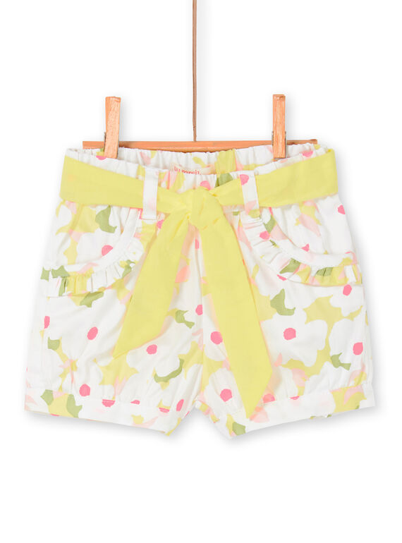 Weiße und gelbe Baby Mädchen floral print Shorts LIBALSHO / 21SG09O1SHO000