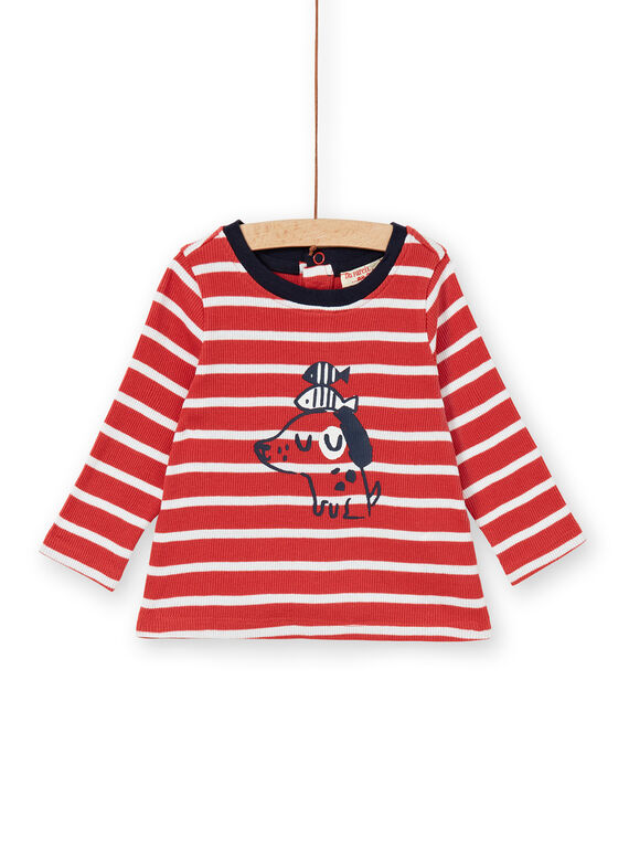 Rot und weiß gestreiftes Baumwoll-T-Shirt Baby Boy LUJOTEE5 / 21SG1031TML410
