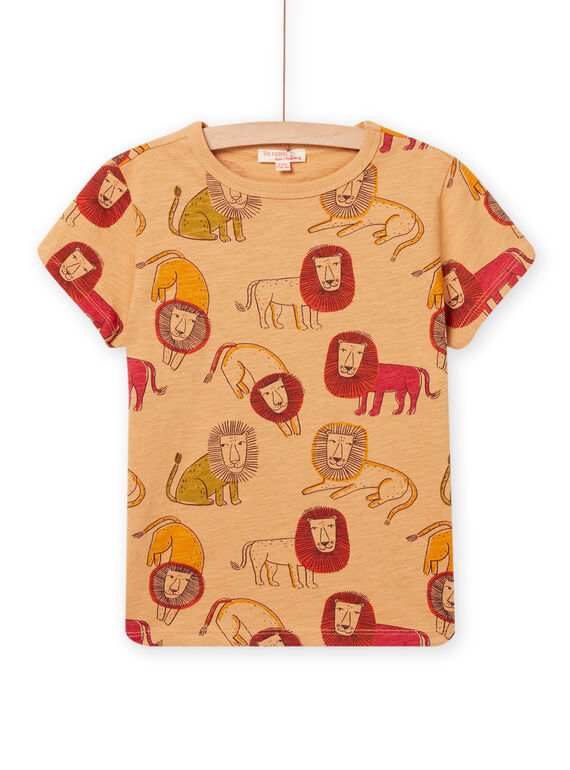 Braunes T-Shirt mit Löwenaufdruck für Kind Junge NOFLATI3 / 22S902R5TMCI820