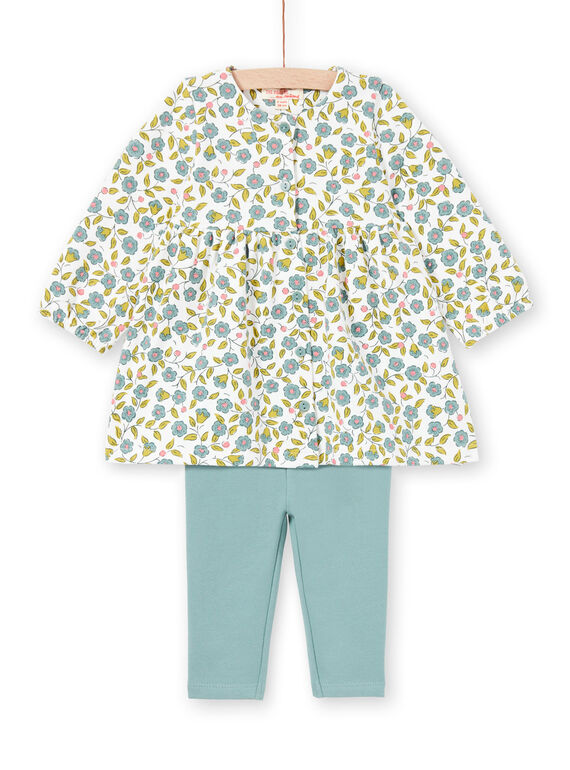 Baby Girl's Ecru und Wasser Grün Floral Print Kleid und Leggings Set MIKAENS / 21WG09I1ENS001