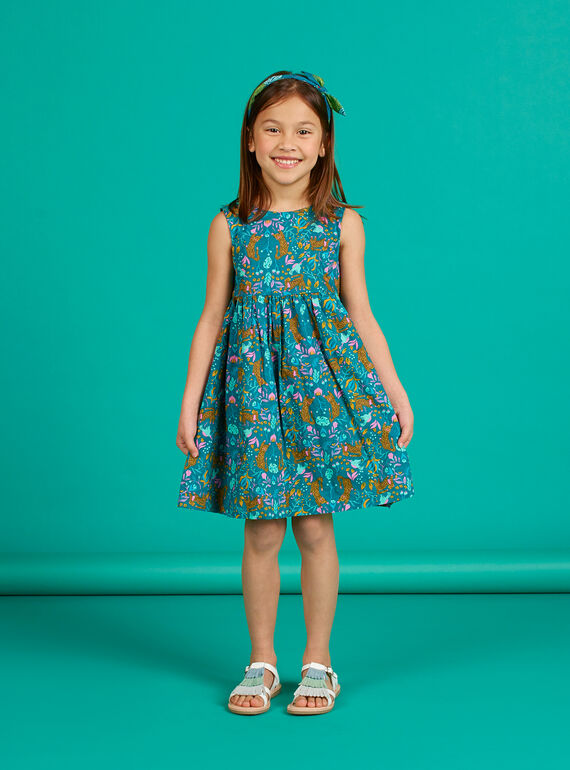 Ente blau und gelb Kleid mit Tiger und Blumendruck LAVEROB1 / 21S901Q2ROB714