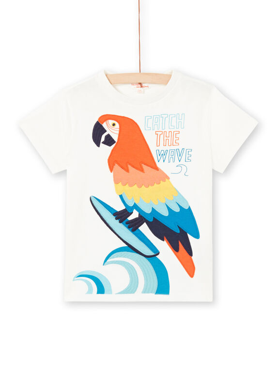 T-Shirt für Jungen in Ecru mit Papagei LOBONTI5 / 21S902W3TMC001