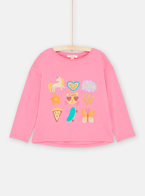 Rosa T-Shirt mit Fantasiemotiven für Mädchen SAVERTEE2 / 23W901J1TML030