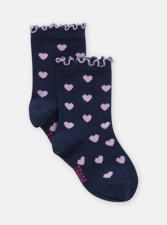 Marineblaue Socken mit Herz-Druck für Mädchen TYAJOSCHO2A / 24SI0181SOQ070