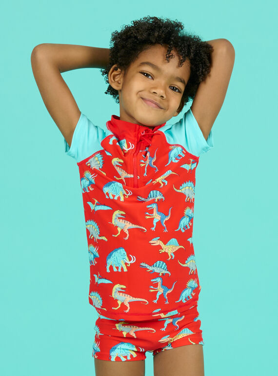 Rotes und orangefarbenes Anti-UV-Bade-T-Shirt für Kinder Jungen NYOMERUVTIDIN / 22SI02L2TUVF527