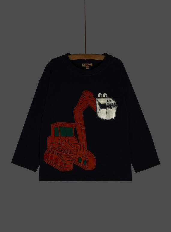 Nachtblaues T-Shirt mit Baggermotiv für Jungen SOKHOTEE1 / 23W902Q1TML705