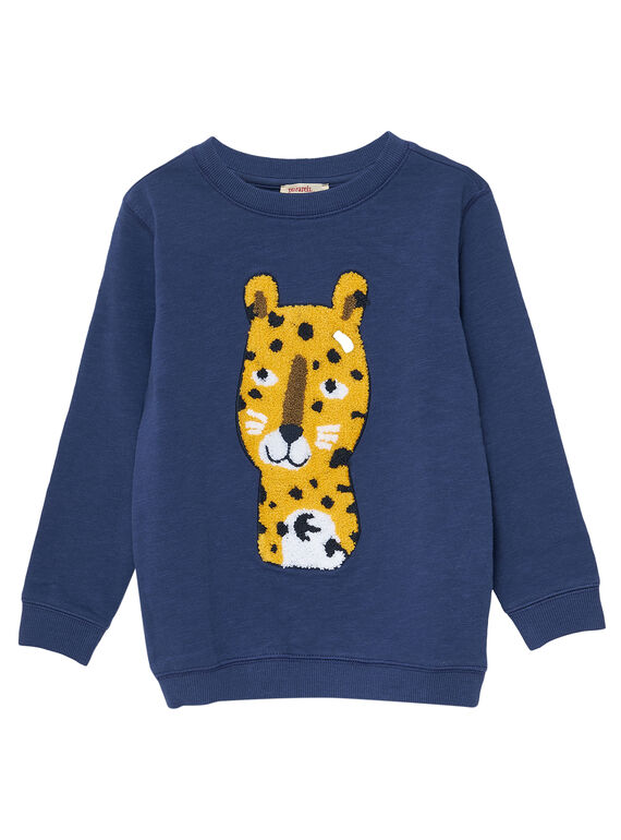 Blaues Sweatshirt für Jungen, mit Rundhalsausschnitt und Panther JOTROSWE / 20S902F1SWEC205