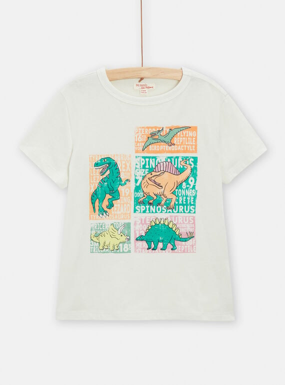 Jungen-T-Shirt in Ecru mit Dinosauriermotiv TOCOTI2 / 24S902N1TMC002