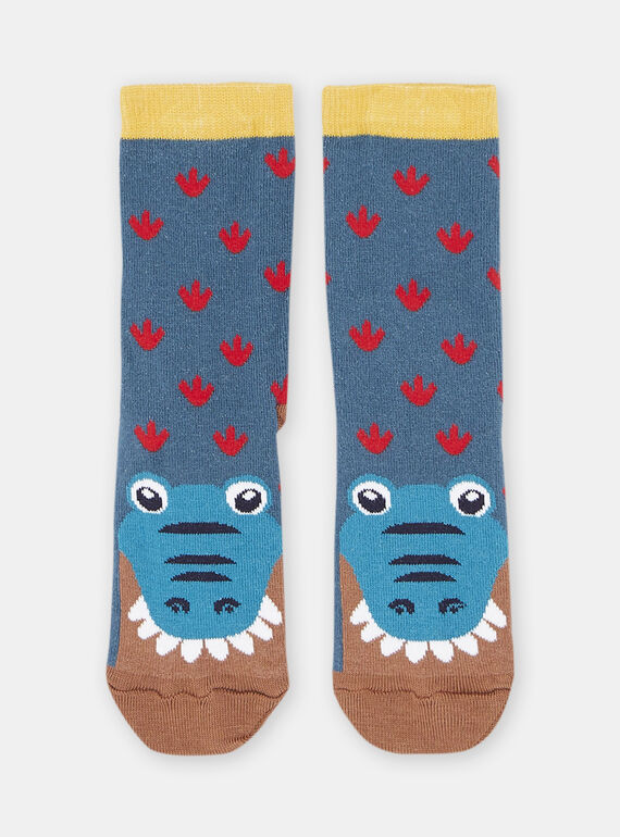 Türkisfarbene Socken mit Krokodilmuster, Jungen SYOJOCHO3 / 23WI02B7SOQC217
