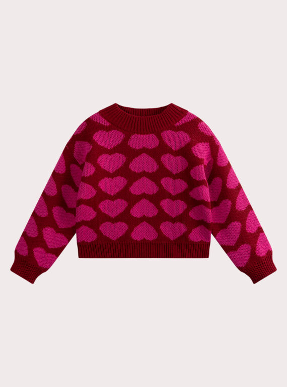 Pullover rot Jacquard Herz für Mädchen  VAKOPULL / 24W90131PULF529