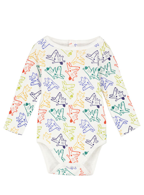 Naturweiß und pastellblau gestreifter gerippter Body mit langen Ärneln für Babys Jungen GEGABODAOP / 19WH14N1BDL001