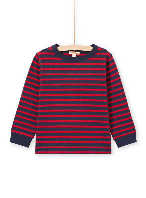 Langarm-T-Shirt mit roten und marineblauen Streifen - Junge MOJOTIRIB2 / 21W90224TML505