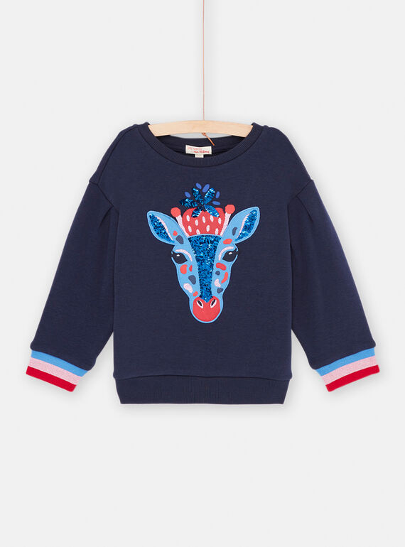 Nachtblaues Sweatshirt mit Giraffenanimation, Mädchen SAFORSWEA / 23W901K1SWEC205