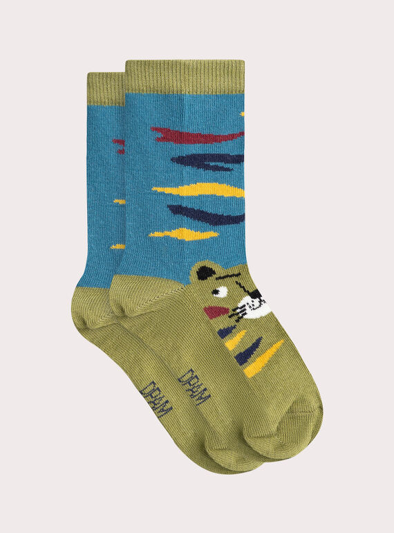 Türkis Socken mit Tigermuster für Jungen  VYOJOCHO2 / 24WI02G3SOQC235