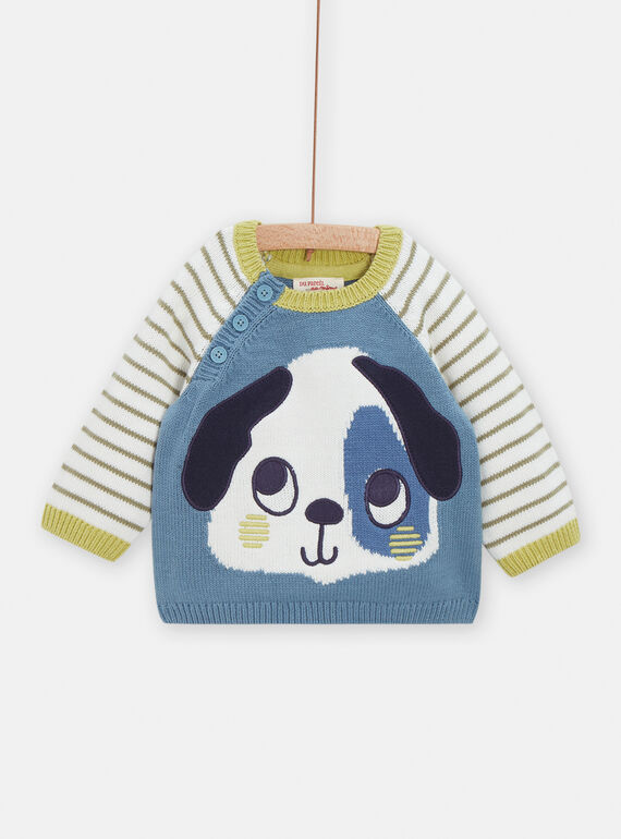 Blauer Baby-Jungen-Pullover mit Hunde-Animation VUGAPUL / 24WG1011PULC237