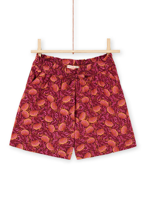 Burgunderfarbene und orangefarbene Shorts für Mädchen mit Laubdruck LATERSHORT3 / 21S901V2SHO719