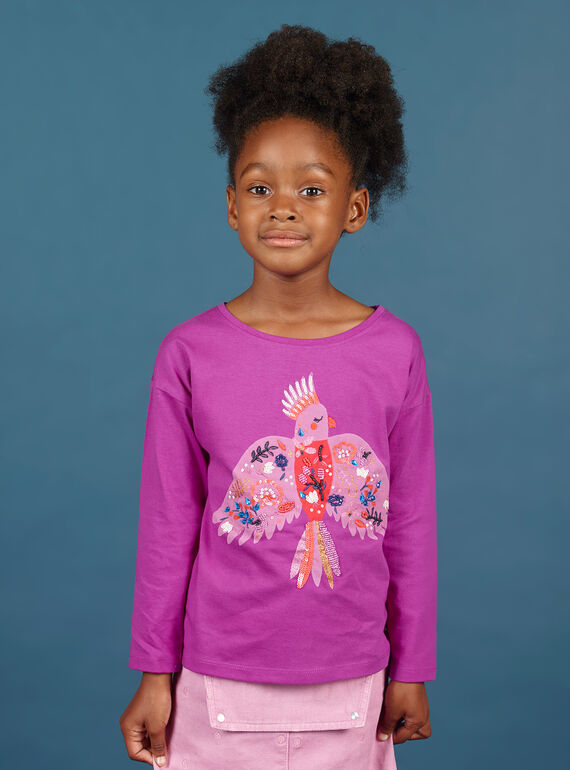 Langärmeliges Papageien-T-Shirt für Mädchen in Lila MAPATI1 / 21W901H3TML712