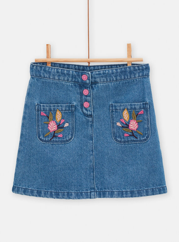 Blauer Jeansrock mit Blumenstickerei für Mädchen TACRIJUP1 / 24S901L2JUPP274