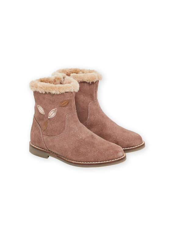 Gefütterte Stiefel aus irisierendem Spaltleder. PABOTTFEUIL / 22XK3594D10030