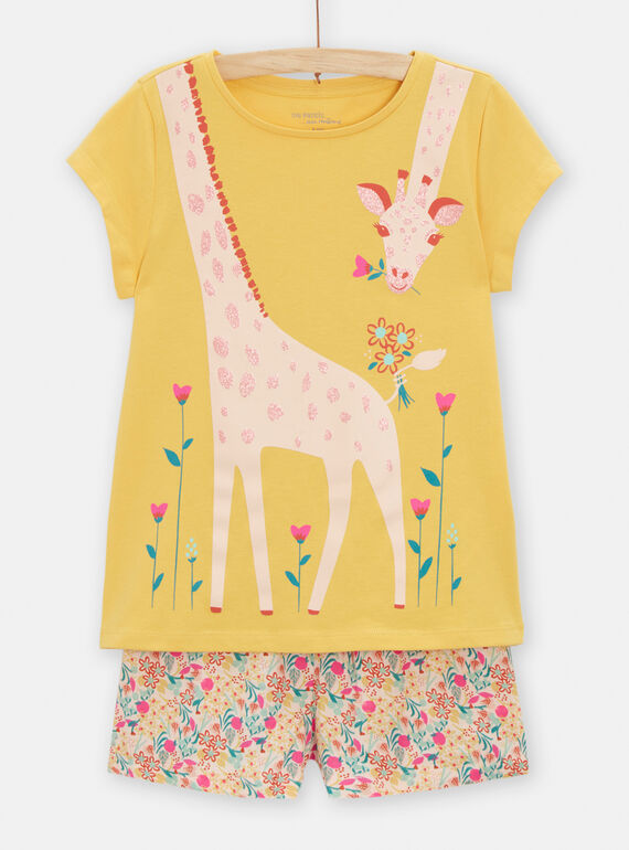 Strohgelber Pyjama mit Giraffenmuster für Mädchen TEFAPYJGIR / 24SH1154PYJ104