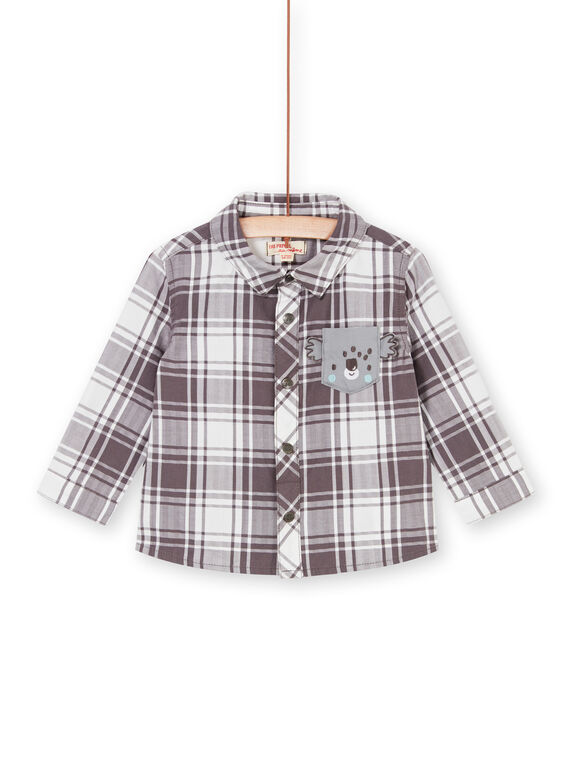 Taupe und weißes Karohemd für Jungen LUPOECHEM / 21SG10Y1CHM001