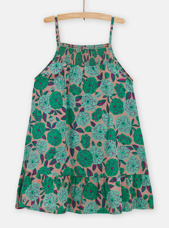 Rosa Kleid mit Trägern und Pfingstrosenaufdruck für Mädchen TAJOROB2 / 24S901C1ROBD329