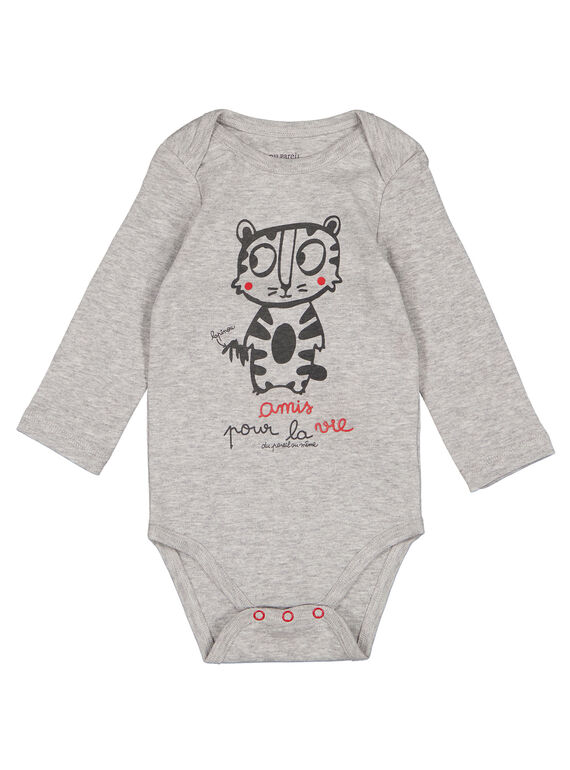 Grau melierter langärmeliger gerippter Body für Babys Jungen GEGABODMAU / 19WH14N3BDLJ908