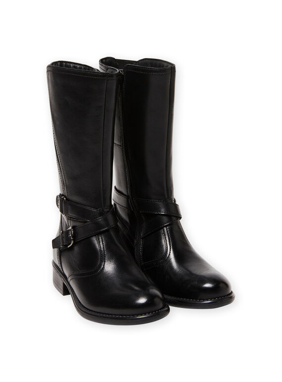 Schwarze Leder-Reitstiefel Kind Mädchen MABOTTECAVA / 21XK3583D10090