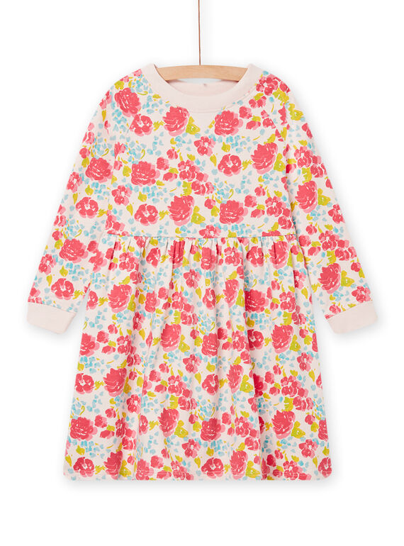 Nudefarbenes Kleid mit Blumenprint aus French-Terry, Kind, Mädchen NAJOROB2 / 22S90172ROBD319