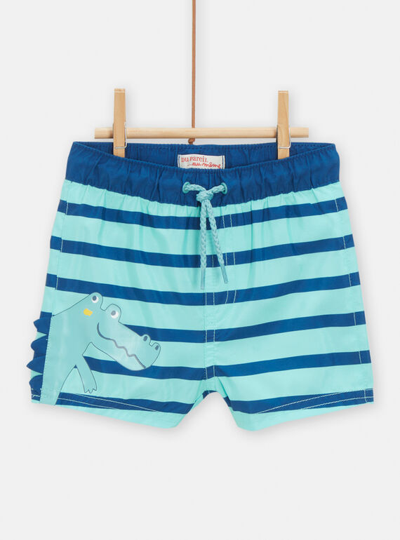 Badeshorts in Türkis und Marineblau mit Streifendruck für Baby-Jungen TYUMERUV2 / 24SI10G2MAI209