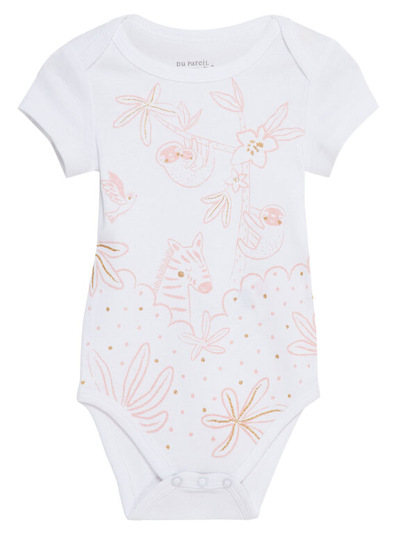 Weißer kurzärmeliger Baby-Body für Mädchen JEFIBODJUN2 / 20SH13V6BDL000