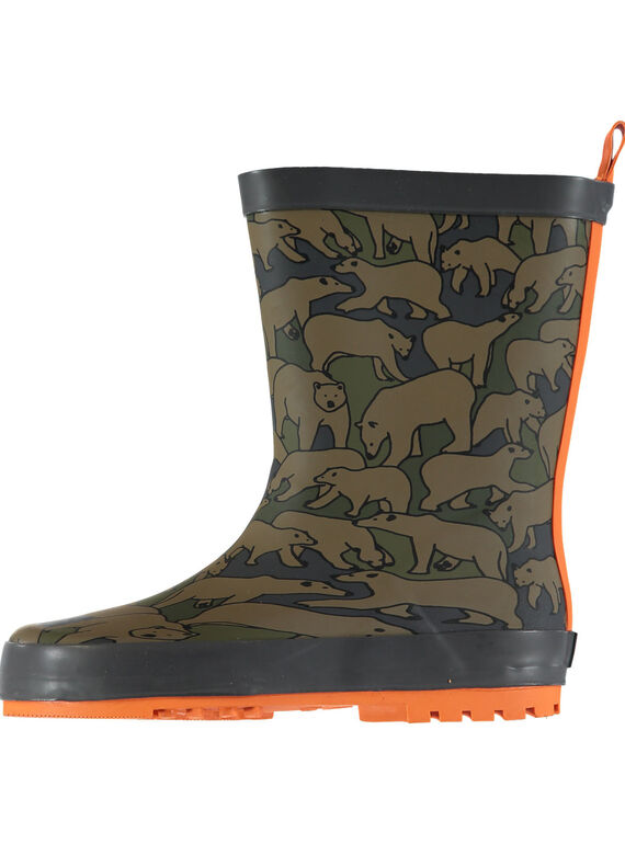 Khakifarbene Regenstiefel mit Bärenaufdruck Kind Junge GGBPOURS / 19WK36G3D0C604