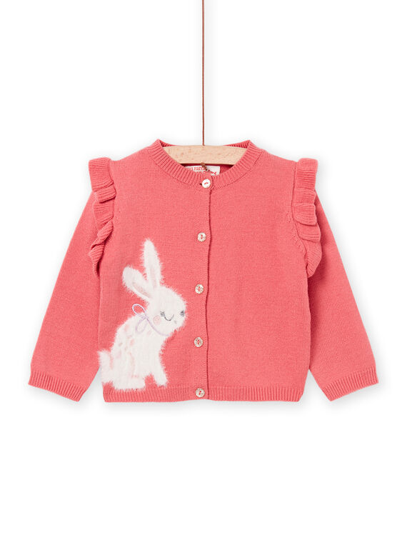 Dunkelrosa Strickjacke mit Kaninchen-Jacquard-Animation PIRHUCAR1 / 22WG09Q1CARD305