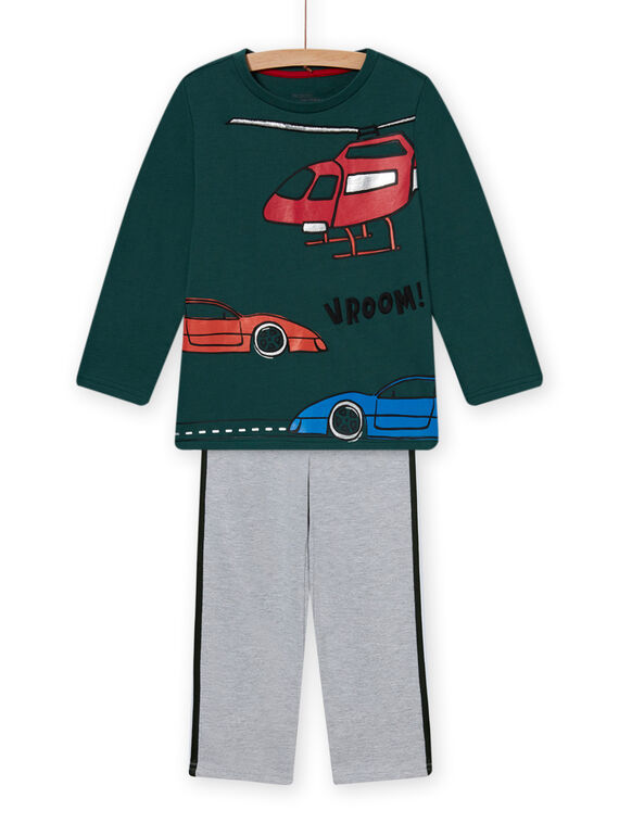 Pyjama-Set aus grünem Fleece für Kind Junge mit Auto-Motiv MEGOPYJCAR / 21WH1299PYJ060