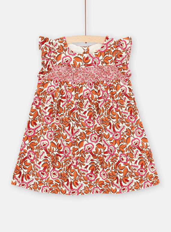 Rosa und orangefarbenes Kleid mit Blumenmuster für Baby-Mädchen SILOROB1 / 23WG09R2ROB001