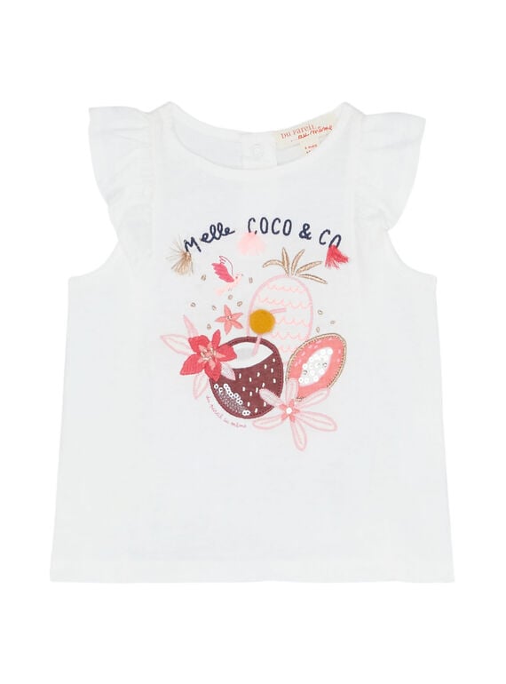 Naturweißes Baby-T-Shirt mit Rüschenärmeln für Mädchen JIDUTI / 20SG09O1TMC001