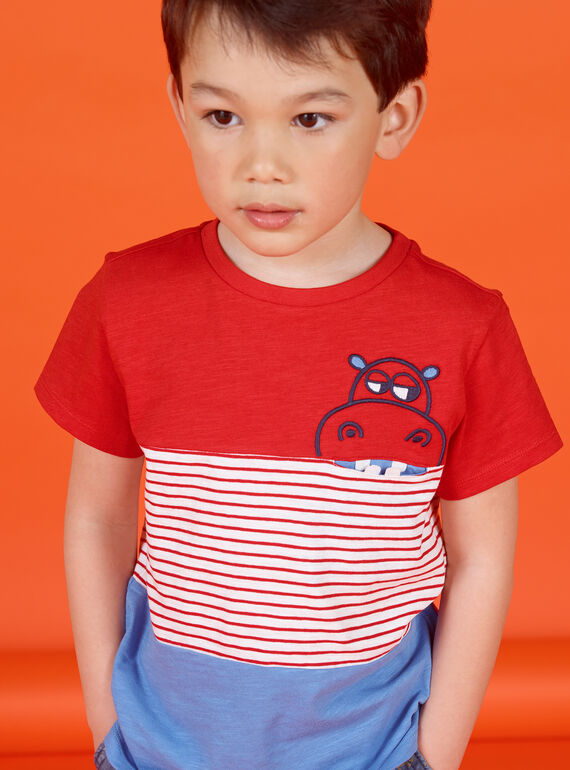 Rot und blau gestreiftes T-shirt Kind Junge LOVITI5 / 21S902U6TMC505