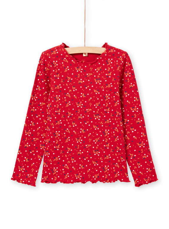 Rotes Mädchen-T-Shirt mit Blumenmuster, gerippt, lange Ärmel MAJOUTEE5 / 21W90126TML511